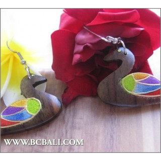 Bali Wood Earrings Duck Carving Coloring Fashion